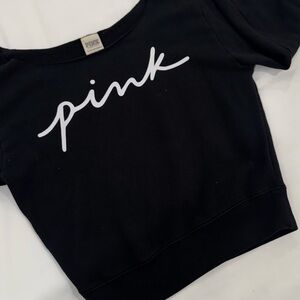 Black Crop off the shoulder with Pink Logo